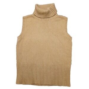 Lauren Ralph Lauren 100% Cashmere Tan Turtleneck Sleeveless Sweater Sz M Womens